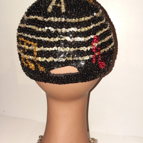 VTG. JC Womens 80’s Sequin Baseball Cap Disco Rare Black Red Gold